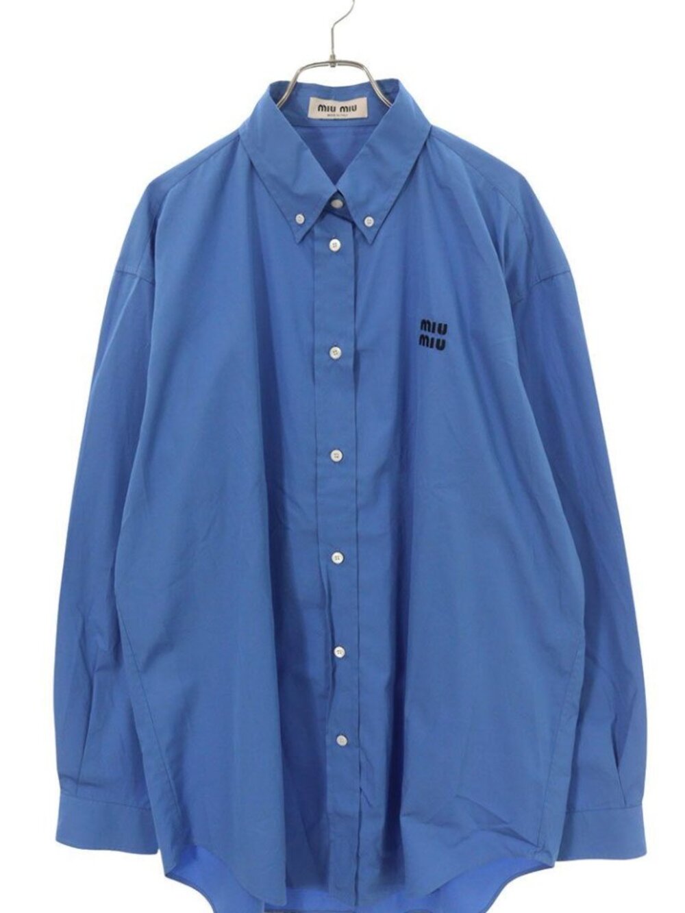 Miu Miu Logo Embroidery Oversized Poplin Long Sleeve Shirt 42
